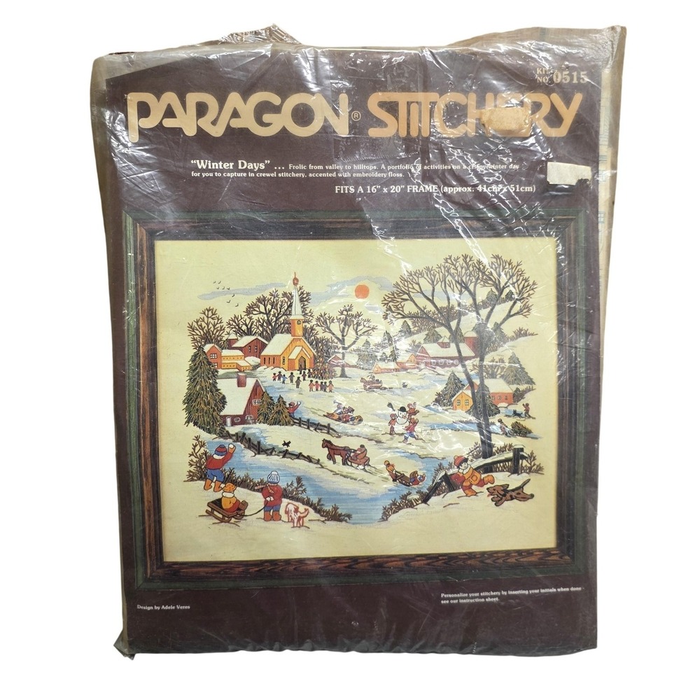 Vintage Paragon Needlecraft Winter Days Crewel Stitchery Picture Kit 16x20 USA